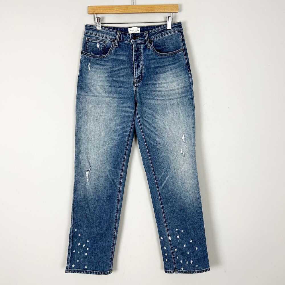 Oliver Logan Mulberry Straight Jeans Blue Distressed Slow Denim Size 28 Women's